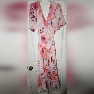 NWOT TAYLOR Floral-Print Chiffon V-Neck Maxi Dress Size 6